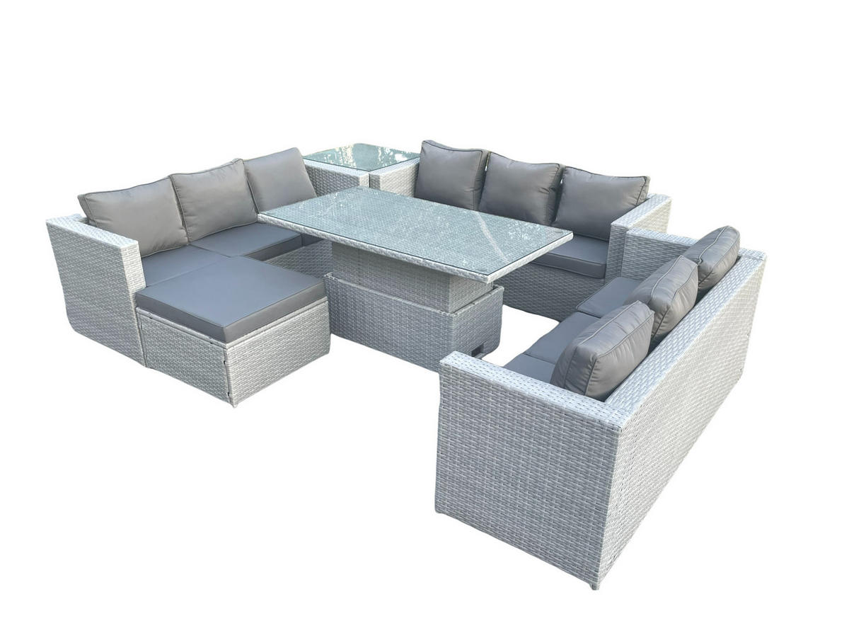 GARTENMÖBEL SET mit höhenverstellbarer Tisch Polyrattan Helles Grau 6-teilige - Hellgrau, Metall - Fimous
