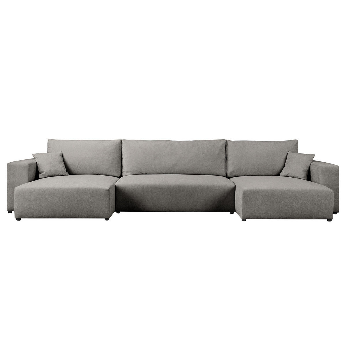 WOHNLANDSCHAFT mit Schlaffunktion - Hellgrau/Schwarz, Kunststoff/Textil (398/70/148cm) - home24