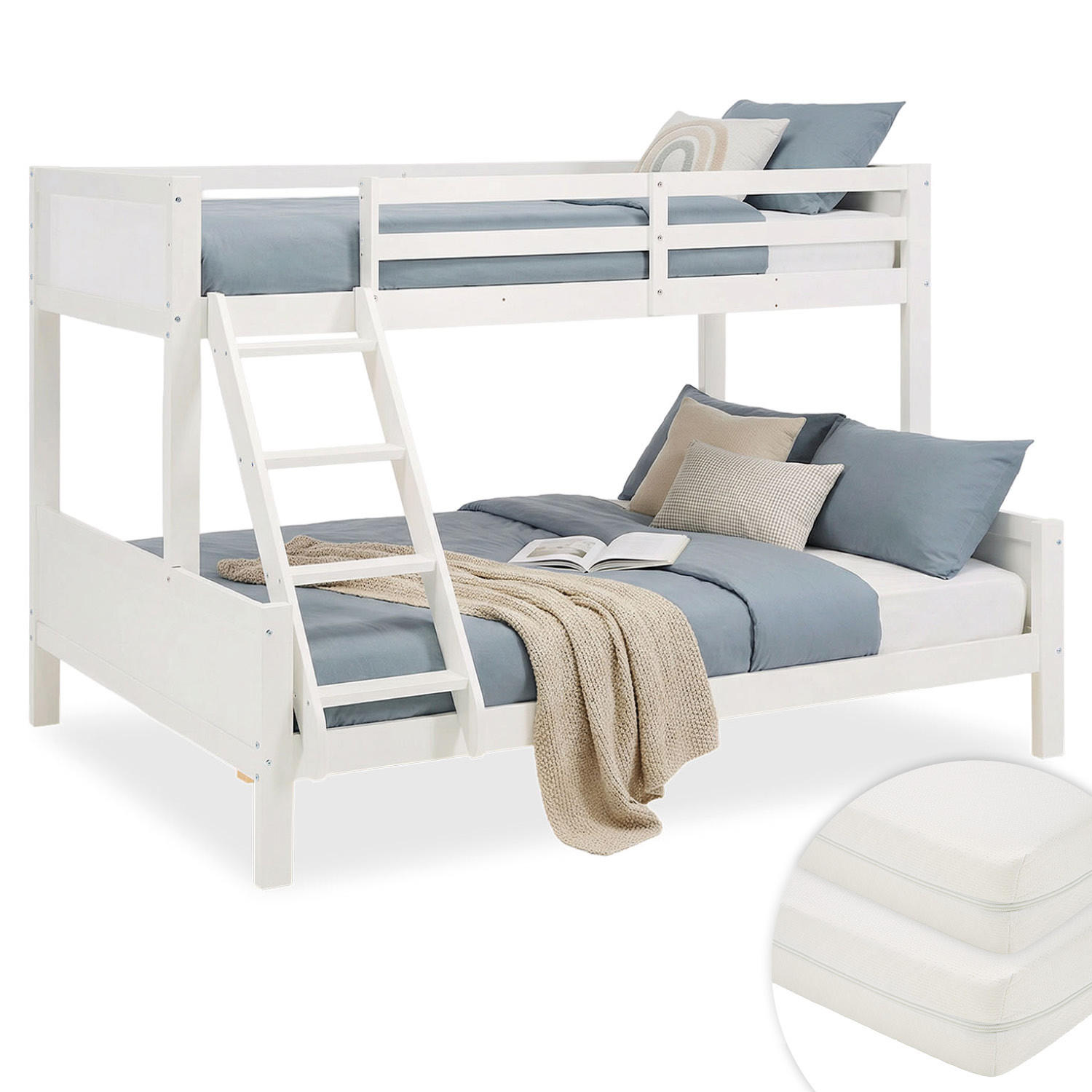 ETAGENBETT 90/200 cm und 180/200 mit Matratzen - Weiß, Holz - Homestyle4u