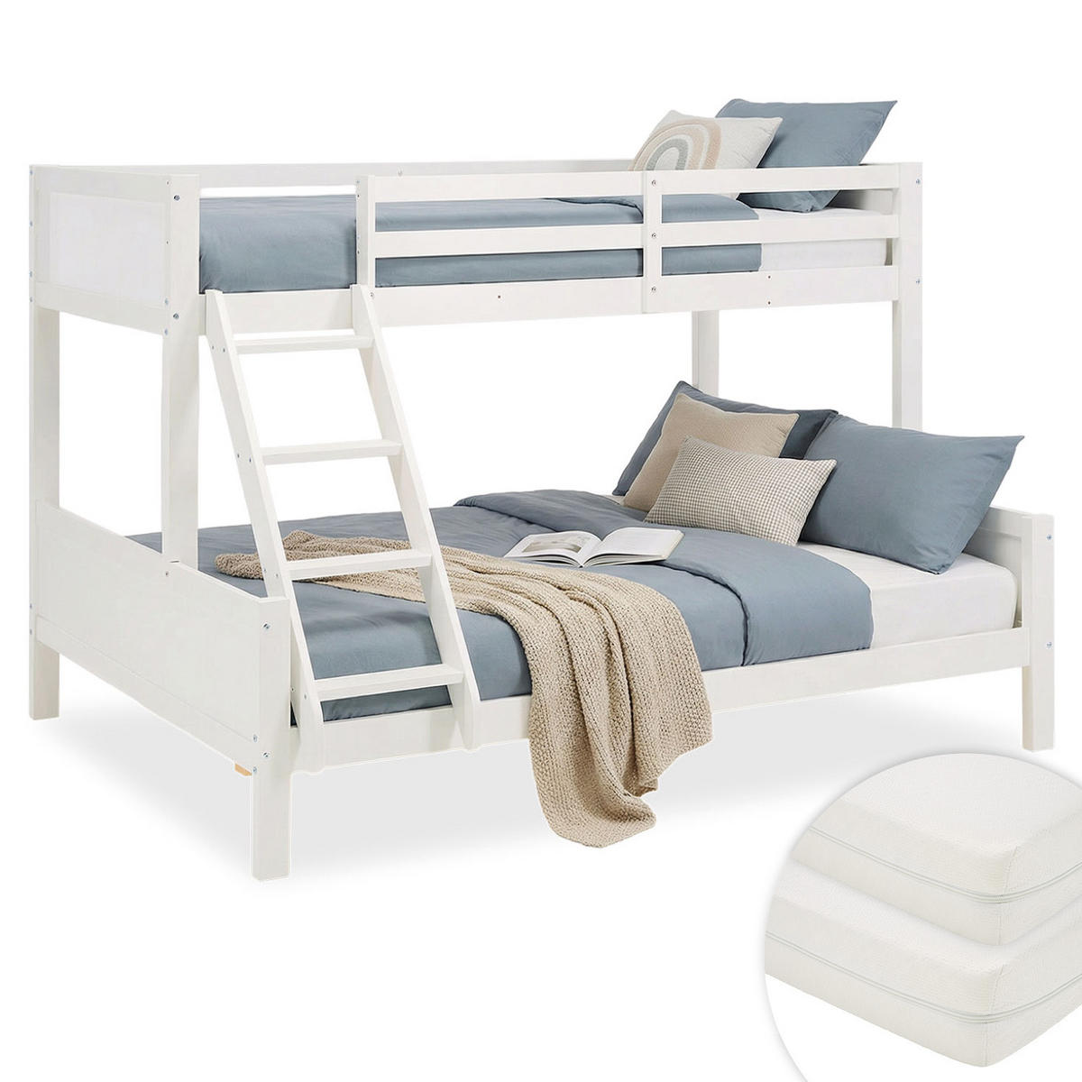 ETAGENBETT 90/200 cm und 180/200 mit Matratzen - Weiß, Holz - Homestyle4u