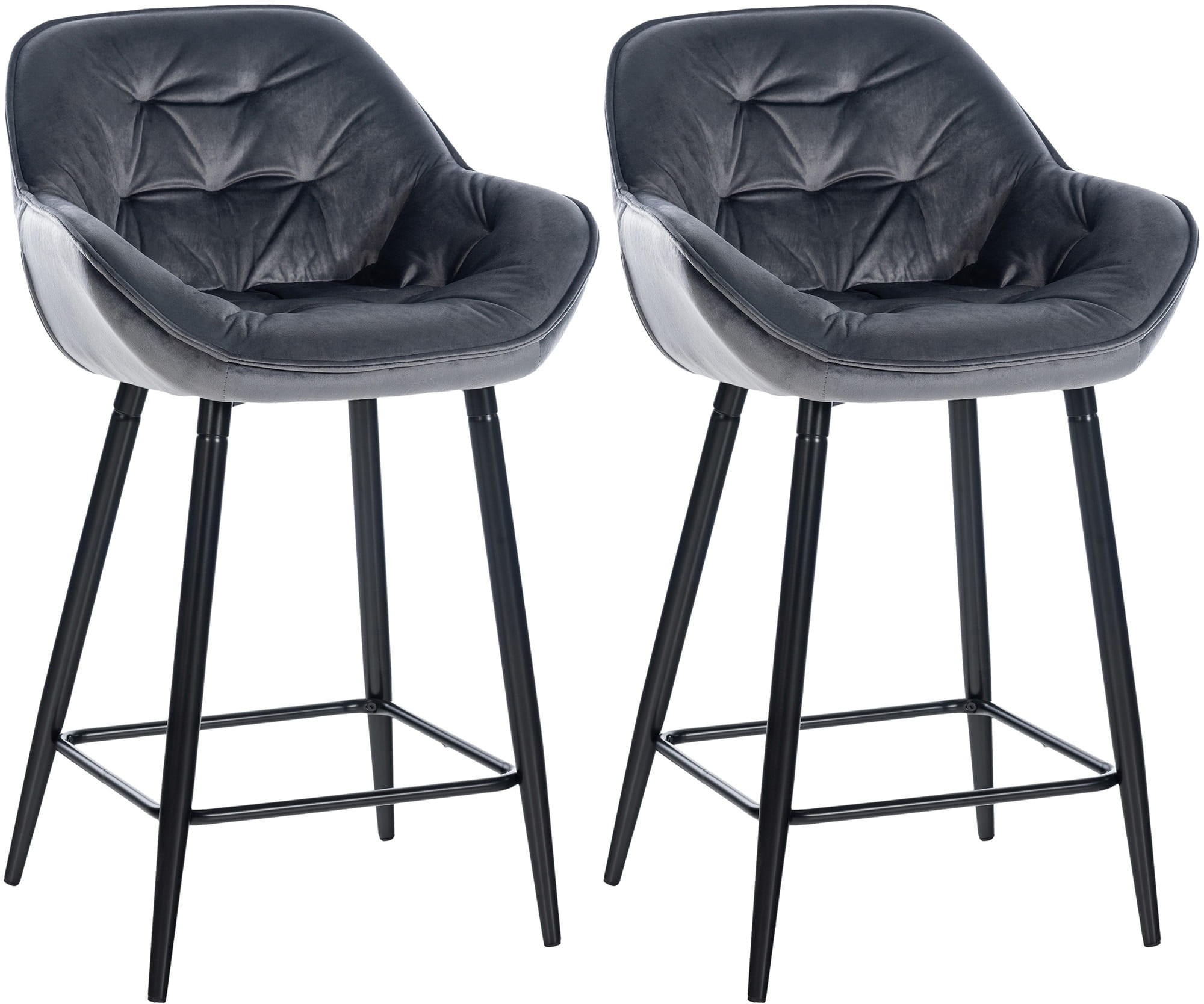BARHOCKER 2er Set Samt dunkelgrau - Dunkelgrau/Schwarz, Textil/Metall (54/103/57.5cm) - CLP