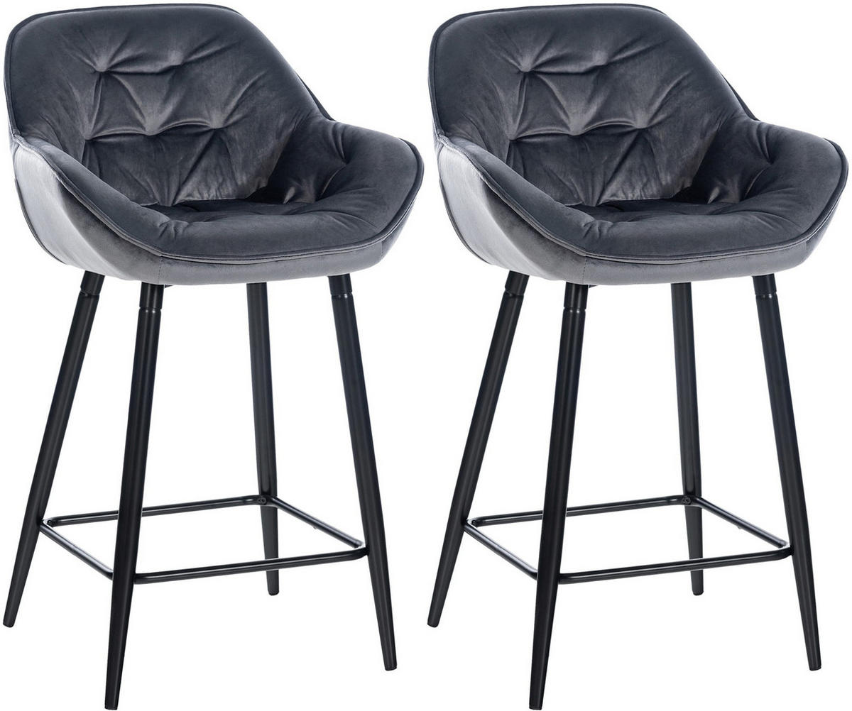 BARHOCKER 2er Set Samt dunkelgrau - Dunkelgrau/Schwarz, Textil/Metall (54/103/57.5cm) - CLP