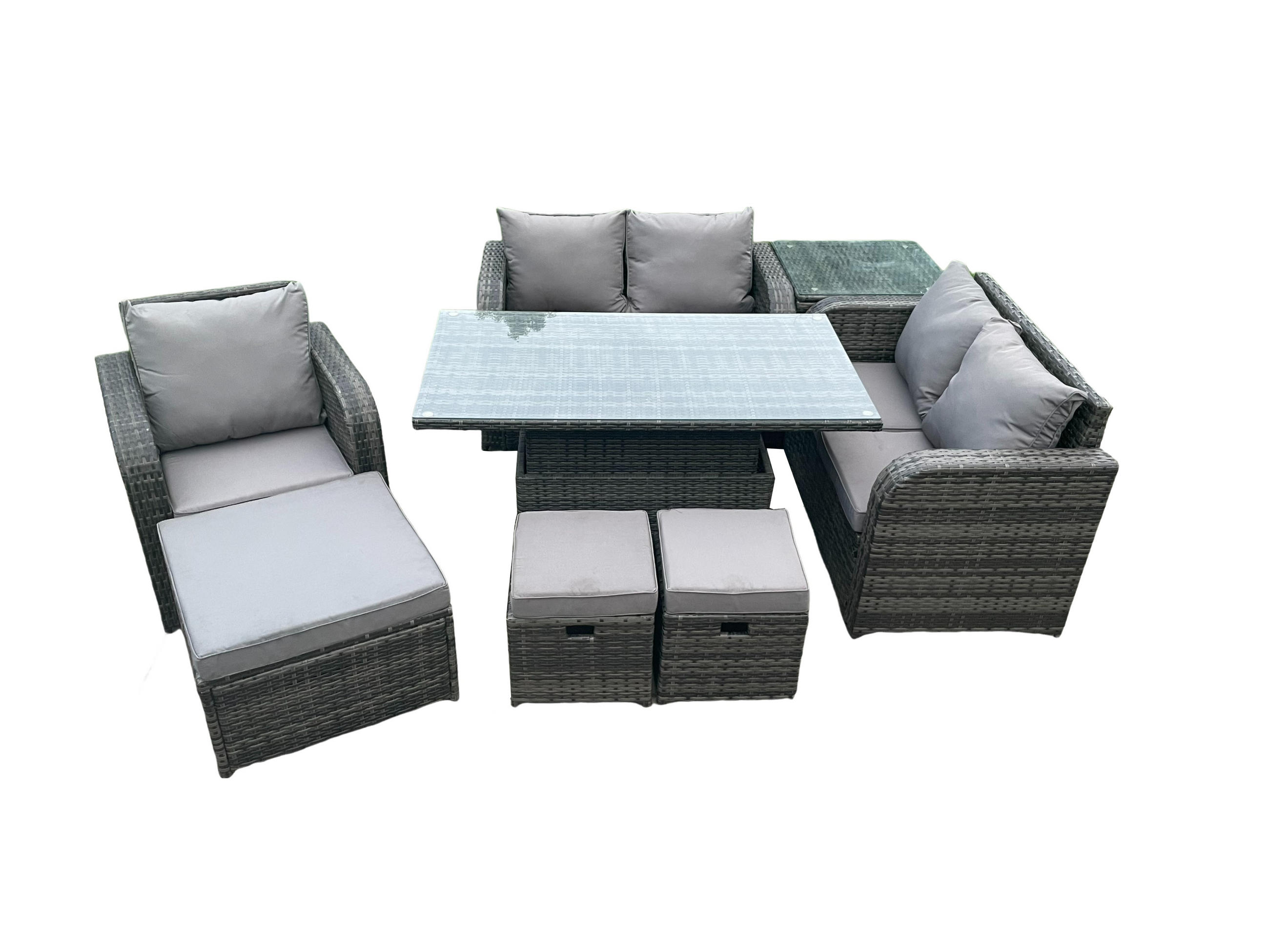 GARTENMÖBELSET Polyrattan 8-Sitzer - Dunkelgrau, Metall - Fimous