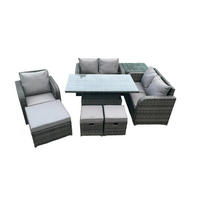 GARTENMÖBELSET Polyrattan 8-Sitzer - Dunkelgrau, Metall - Fimous