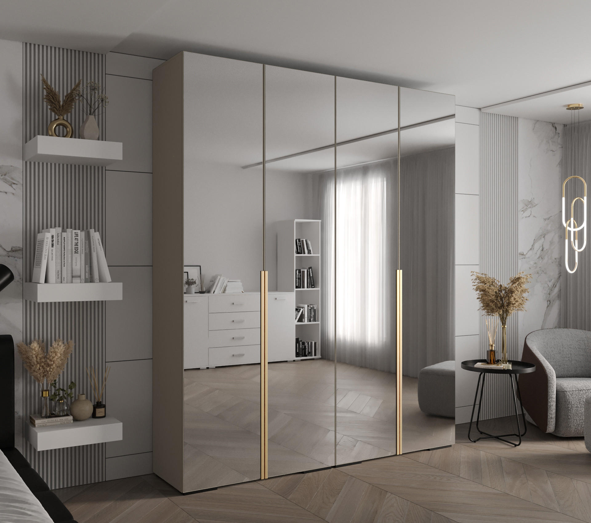 DREHTÜRENSCHRANK 236.7/200/47 4-türig - Kaschmir/Goldfarben, Holz/Metall (200/236.7/47cm) - Abiks Möbel