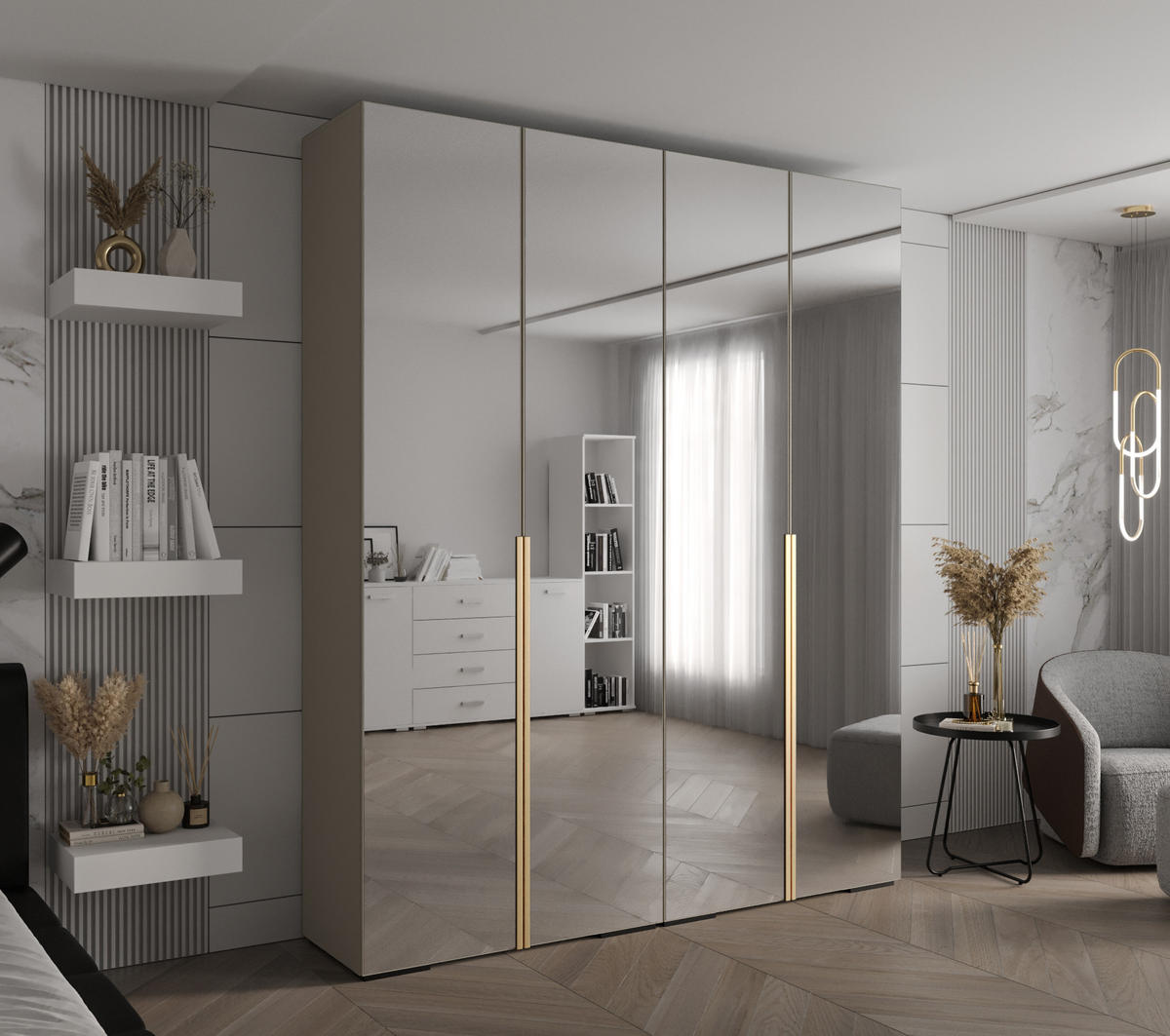 DREHTÜRENSCHRANK 236.7/200/47 4-türig - Kaschmir/Goldfarben, Holz/Metall (200/236.7/47cm) - Abiks Möbel