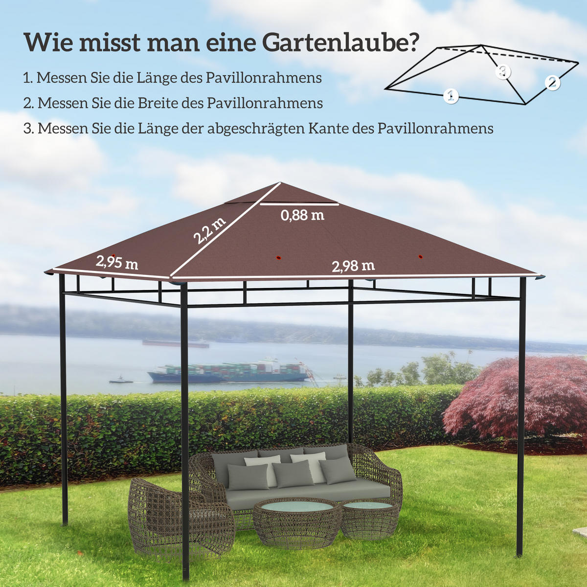 PAVILLONDACH Ersatzdach für Pavillon Pavillonabdeckung Kaffee 2,98 x 2,95 m - Braun, Kunststoff (295/1/298cm) - Outsunny