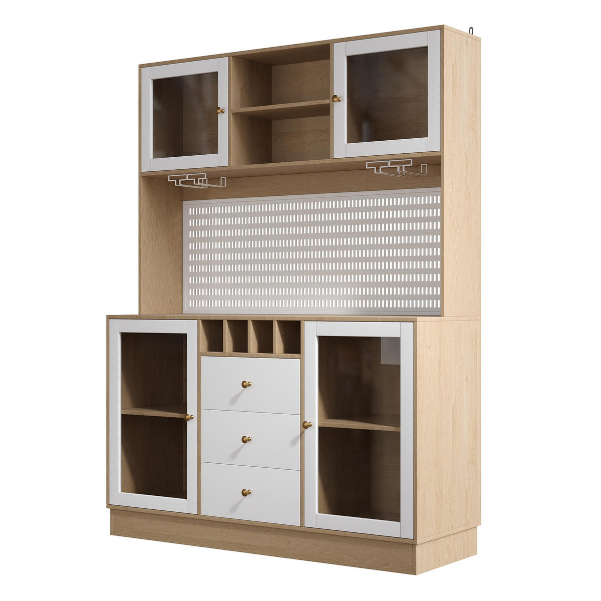 GESCHIRRSCHRANK aus MDF & Glas 140x40x185.7cm in Weiß mit Smart LED - Weiß, Holzwerkstoff (140/185.7/40cm) - Modfu