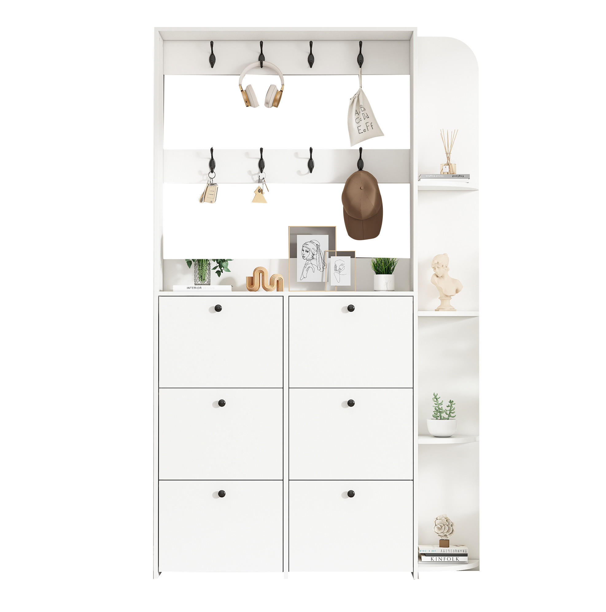 GARDEROBENSCHRANK 120/24/200 cm mit 6 Klapptüren, 8 Haken und 5 Ablageflächen, Weiß - Weiß, Holzwerkstoff (120/200/24cm) - Redom