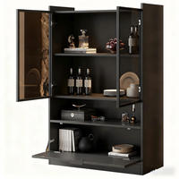 VITRINE 80/35/120 cm mit LED-Beleuchtung, Glastüren und Klapptür, Schwarz matt - Schwarz, Holzwerkstoff (80/120/35cm) - Redom