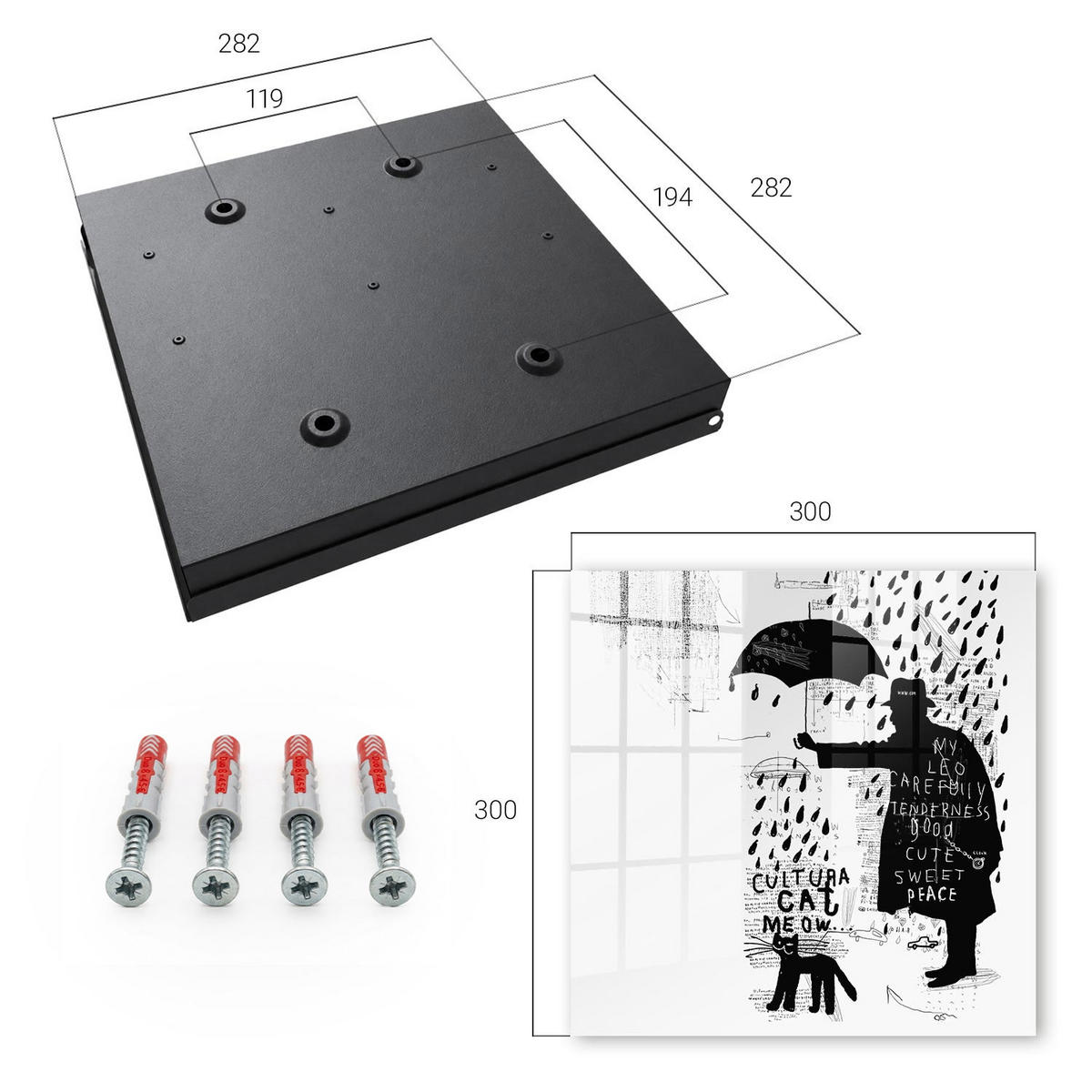 SCHLÜSSELBOX Schwarz 30x30 cm- Türöffnung nach rechts - Schwarze Silhouette - Schwarz, Metall (30/30/5cm) - TULUP