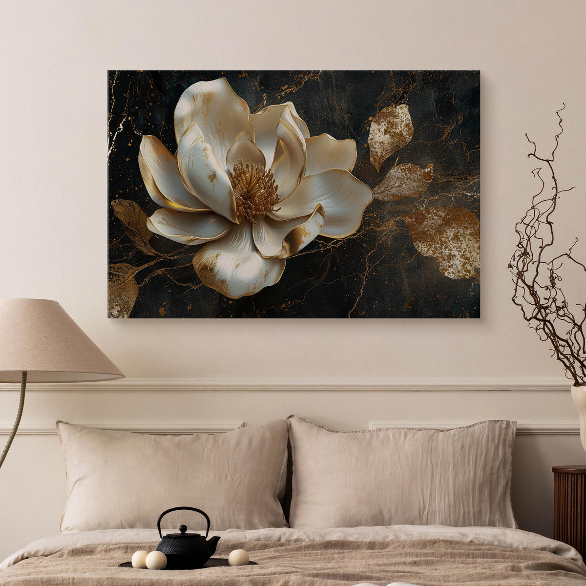 LEINWANDBILD Blume 3D Abstraktion Glamour 120/80 cm - Beige/Schwarz, Textil (120/80cm) - Muralo