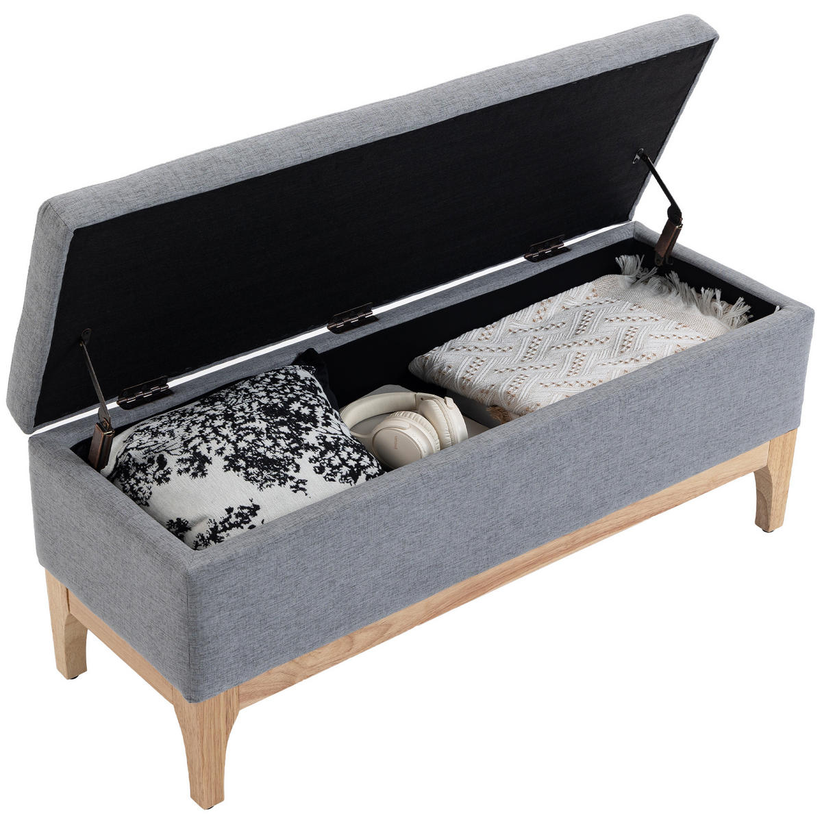 TRUHENBANK DE-16445 skandinavisch mit abnehmbarem Deckel Grau - Grau, Textil (110/45/39cm) - ComfortXL