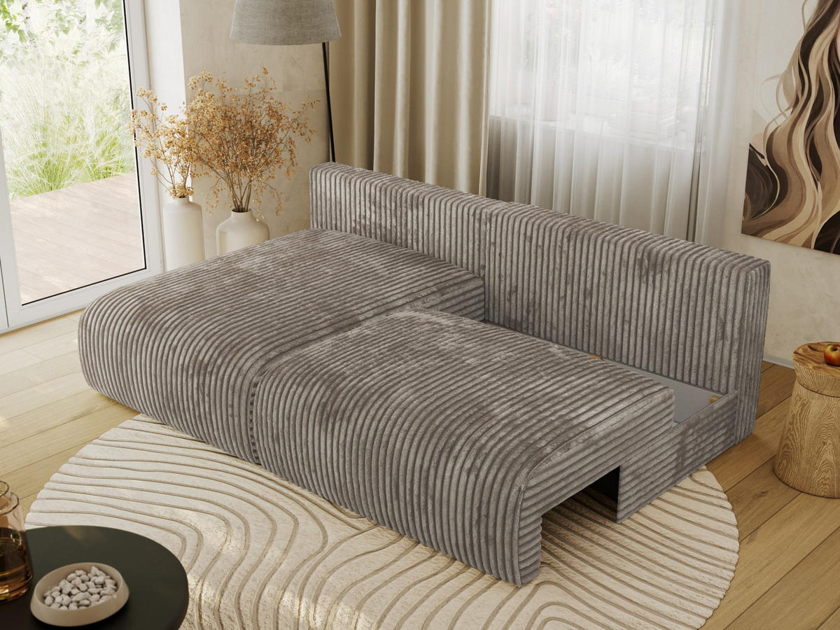 ECKSCHLAFSOFA VIVO L Hellbraun Cord - links - Hellbraun/Schwarz, Kunststoff/Textil (223/150cm) - MKS