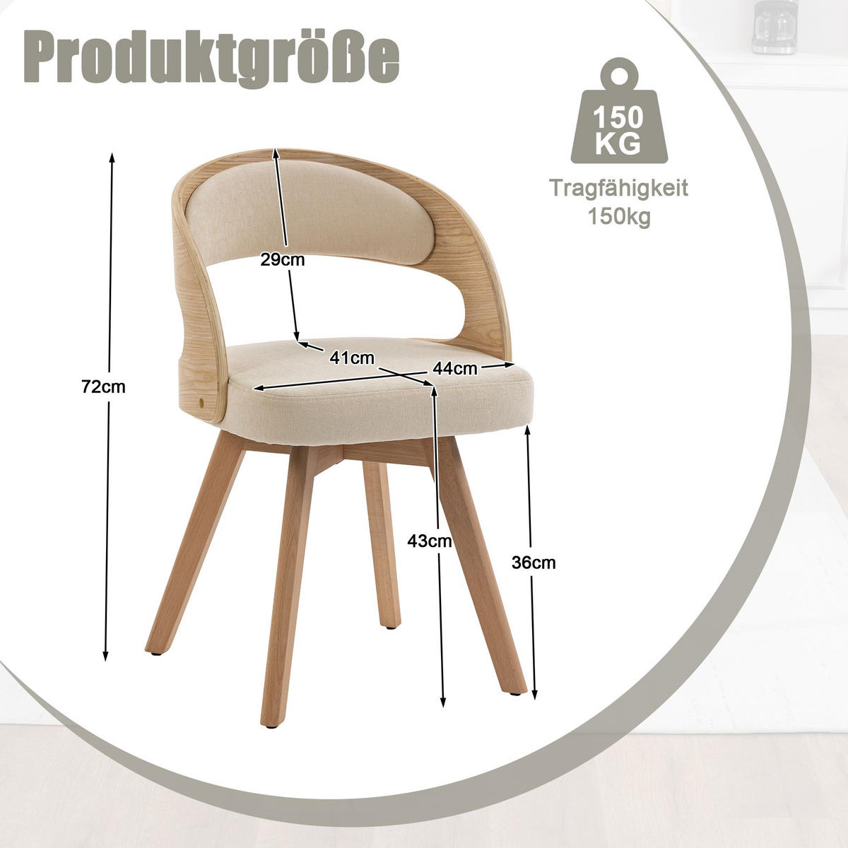 STUHL 2er-Set Esszimmerstuhl,360° drehbar,Massivholzrahmen,Leinenstoff,Beige - Beige, Holz (44/72/41cm) - LVHOM