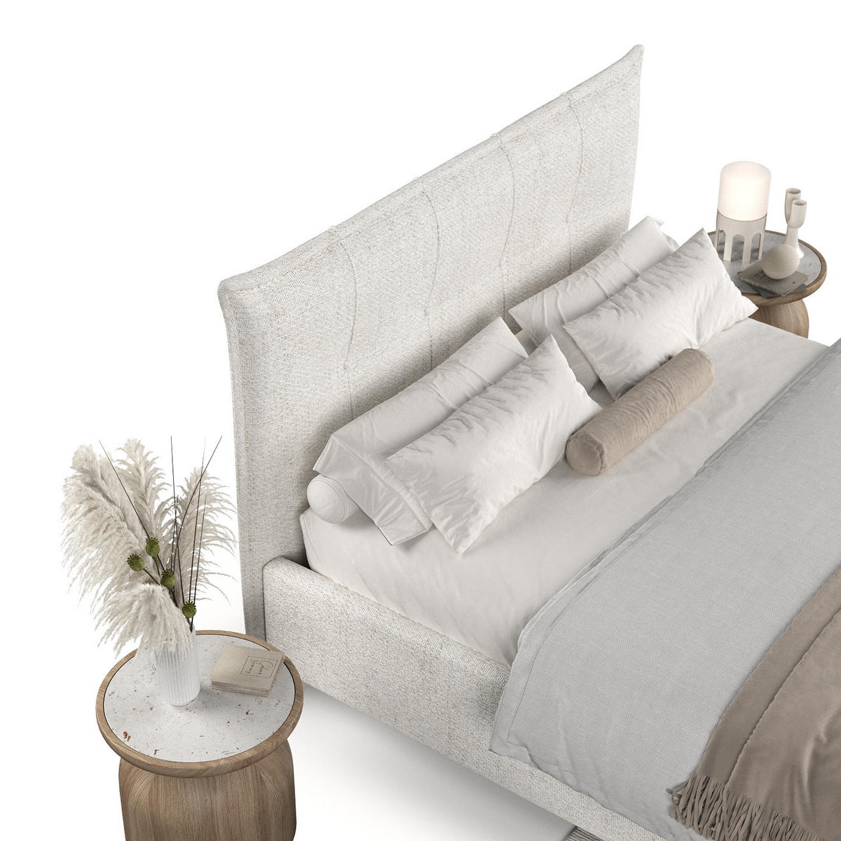 POLSTERBETT Plaza 180/200 cm Creme im Neve Stoff - Creme/Naturfarben, Holz/Holzwerkstoff (180/200cm) - AltaBeds