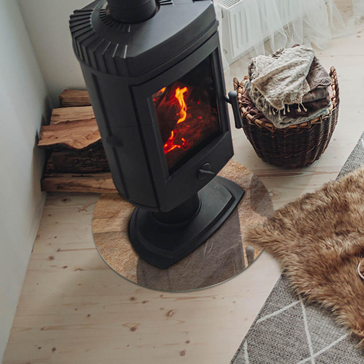 GLASPLATTE für Kamin Ø 50 cm Beige - Beige, Glas (50/50/0.4cm) - ArtPrintCave