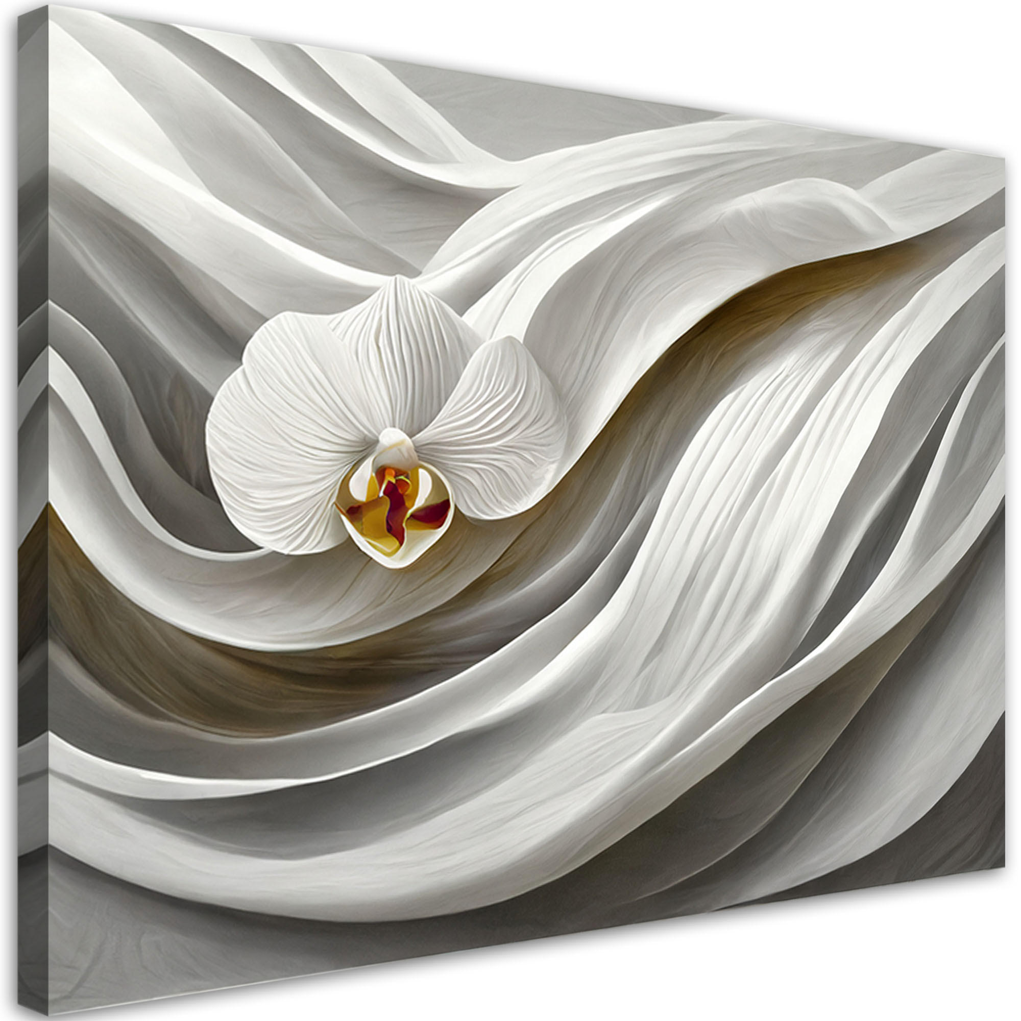 LEINWANDBILD Weiße Orchidee und 3D-Abstraktion 100x70cm - Weiß, Textil (100/70cm) - Feeby