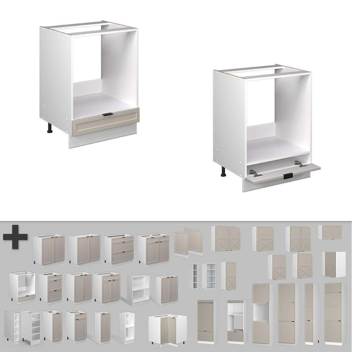 HERDUMBAUSCHRANK Fame-Line GrauBeige 60 cm, AP Marmor - Greige/Weiß, Holzwerkstoff (60/82/60cm) - Vicco
