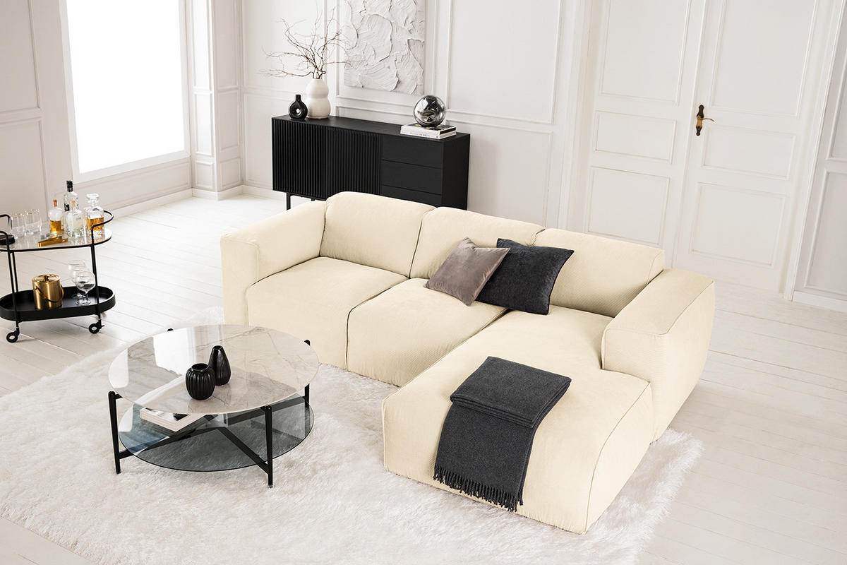 3-SITZER ECKSOFA mit Longchair - Beige/Schwarz, Kunststoff/Textil (251/173cm) - home24