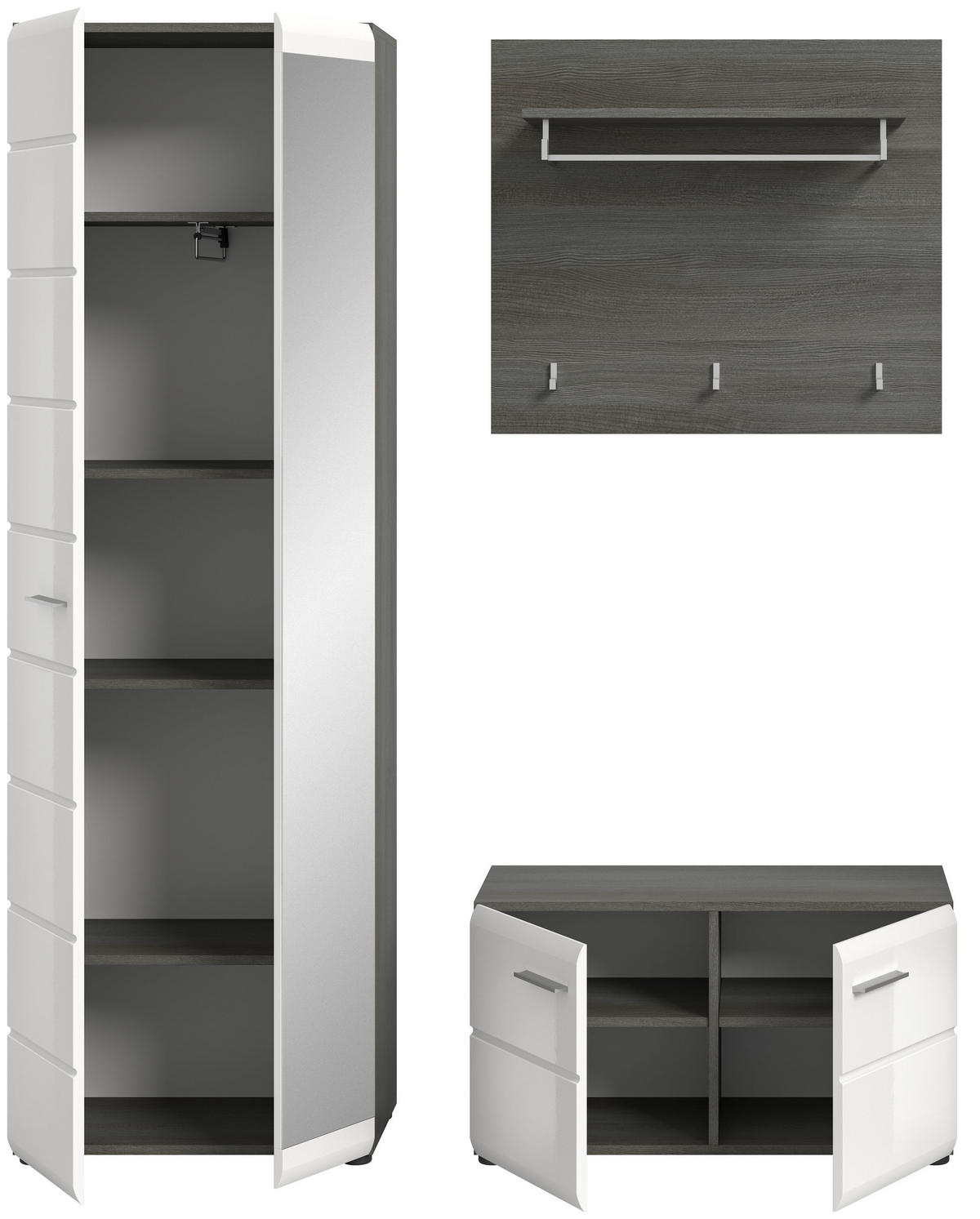 GARDEROBENKOMBINATION Salsa 155x192x37 cm Rauchsilber Weiß 3tlg. - Silberfarben, Holz (155/192/37cm)