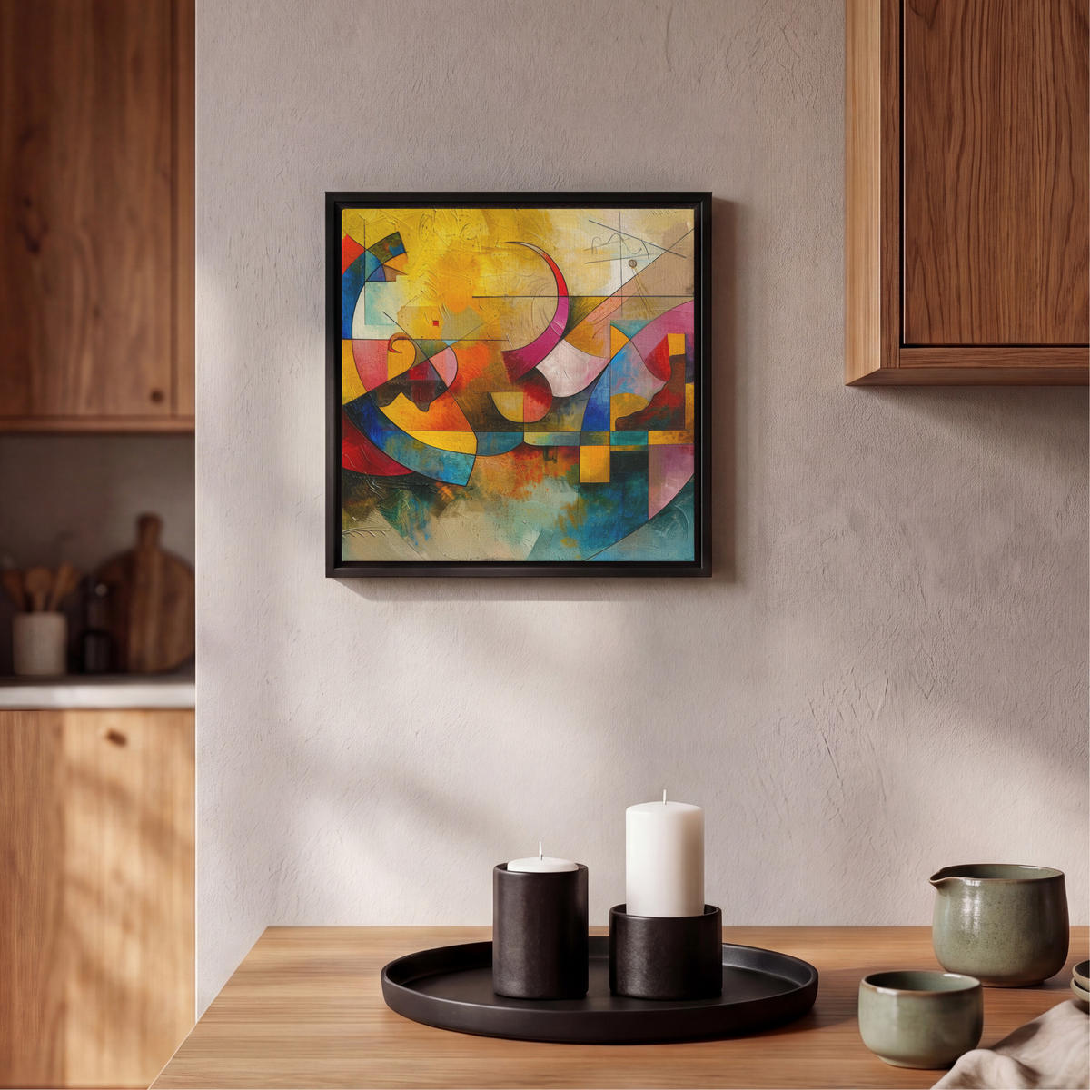 LEINWAND Bilder mit Rahmen - Kunst - Abstrakt - Modern - 20x20 - Gelb, Textil (20/20cm) - MuchoWow