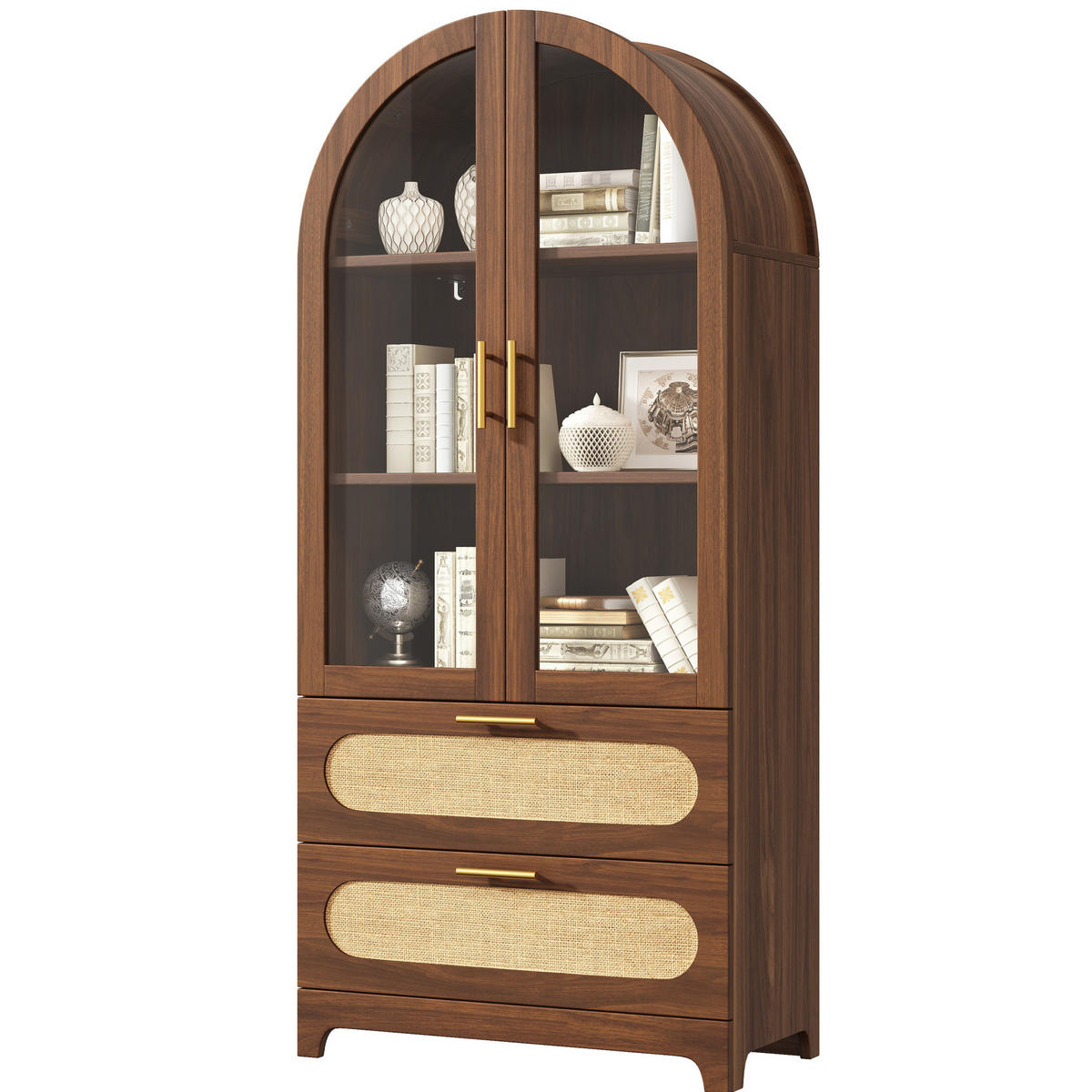 VITRINE mit Glastüren 80 x 40 x 175 cm Holzoptik 2 Schubladen - Braun, Holzwerkstoff (40/175/160cm) - Meubliv