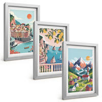 BILDER SET 3er Set - 20x30 cm Silberner Rahmen - Farbenfrohe Berge und Städte - Silberfarben, Kunststoff (20/30cm) - TULUP