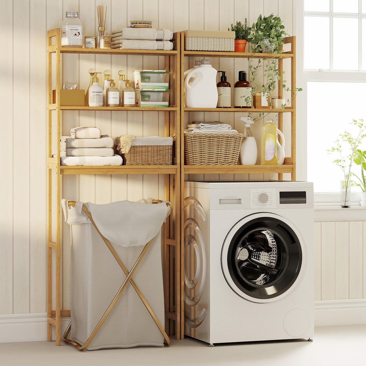 TOILETTENREGAL 3-stöckiges Badregal Standregal mit Kippschutz, Bambus, Natur - Naturfarben, Holz (20/165/68cm) - Kleankin