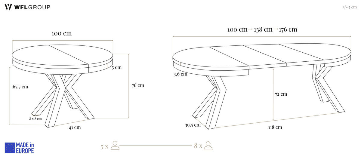 ESSTISCH Clara Gold runder ausziehbarer, Marmor Schwarz 100-180/100/76 cm - Anthrazit/Goldfarben, Holzwerkstoff/Metall (100/100/76cm) - WFL GROUP