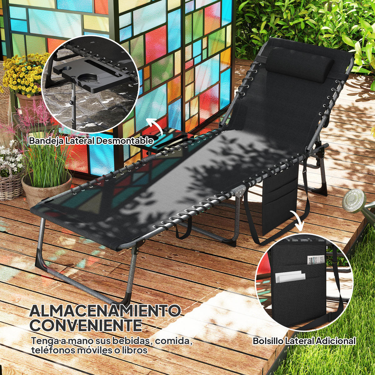 SUNLIGHT Relaxsessel mit Tablett, Stahlrahmen, klappbar, schwarz - Schwarz, Metall (60/31/190cm) - Vallsero