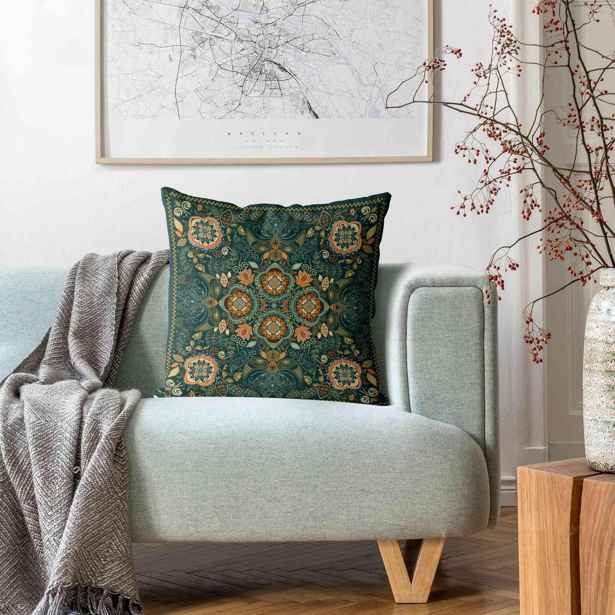 DEKOKISSEN Detailliertes Boho Muster in Grün 50/50 cm - Grün, Textil (50/50/10cm) - Bilderwelten