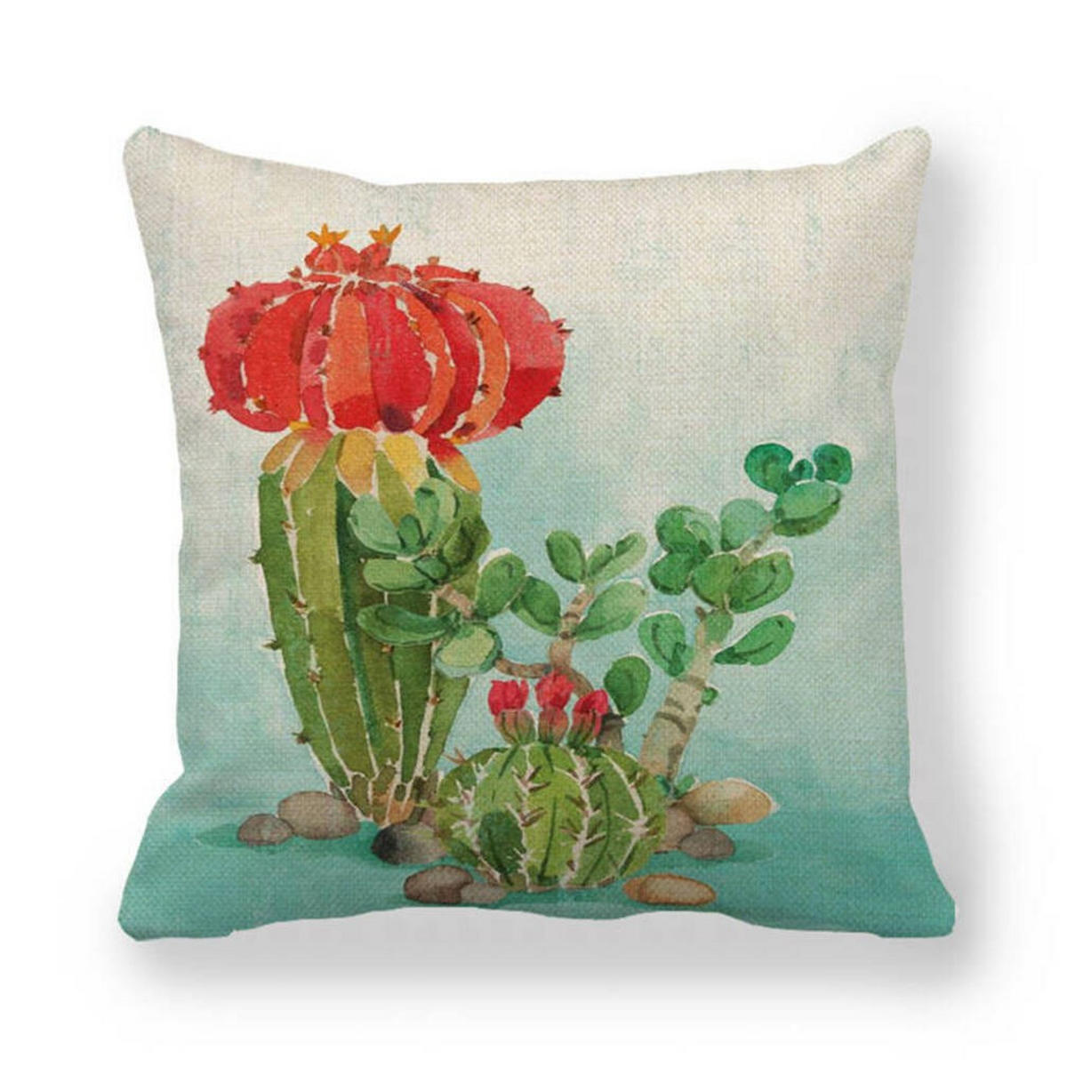 KISSENHÜLLE 4er Set, Kaktus Muster, Leinen, Boho, 45x45cm - Weiß, Textil (45/45cm) - Authentics
