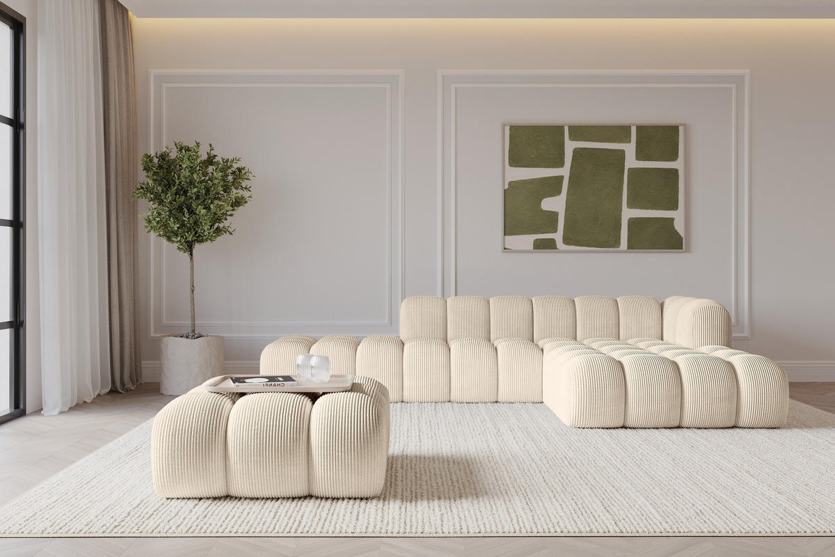 TABURET OLEA-PUF 91x87x44 cm Béžová Manšestr - černá/šedobéžová, kompozitní dřevo/textil (91/44/87cm) - ALTDECOR