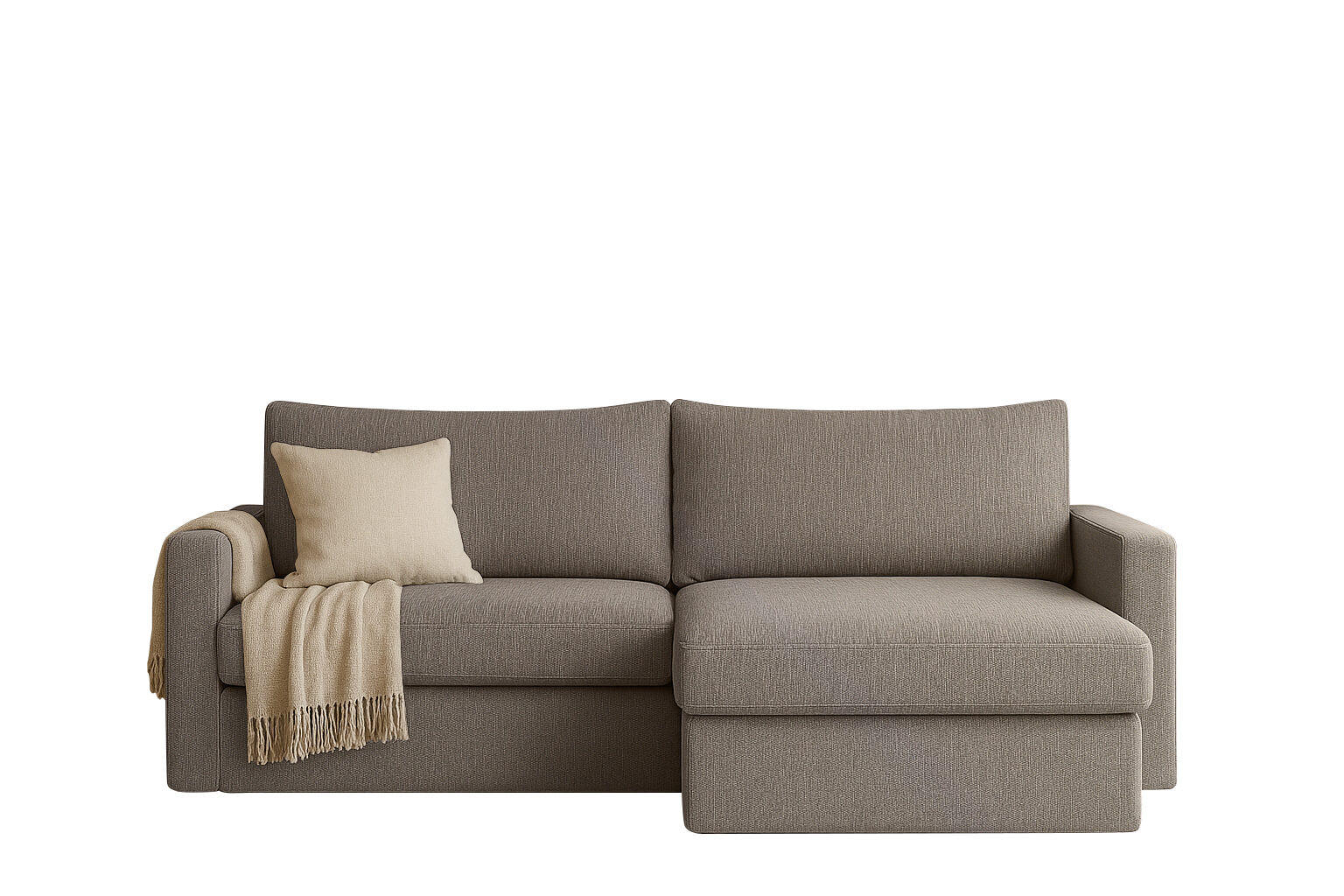 ECKSOFA Mit Schlaffunktion Und Bettzeugablage LUBEKA Stoff Faro Hellbraun Rechts - Hellbraun, Holz (224/147cm) - Kaiser Möbel