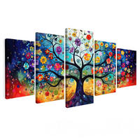 OBRAZ NA PLÁTNĚ 5dílná sada Barevné - Strom života - Květiny - Abstraktní 150x80 cm - modrá, textil (150/80cm) - MuchoWow