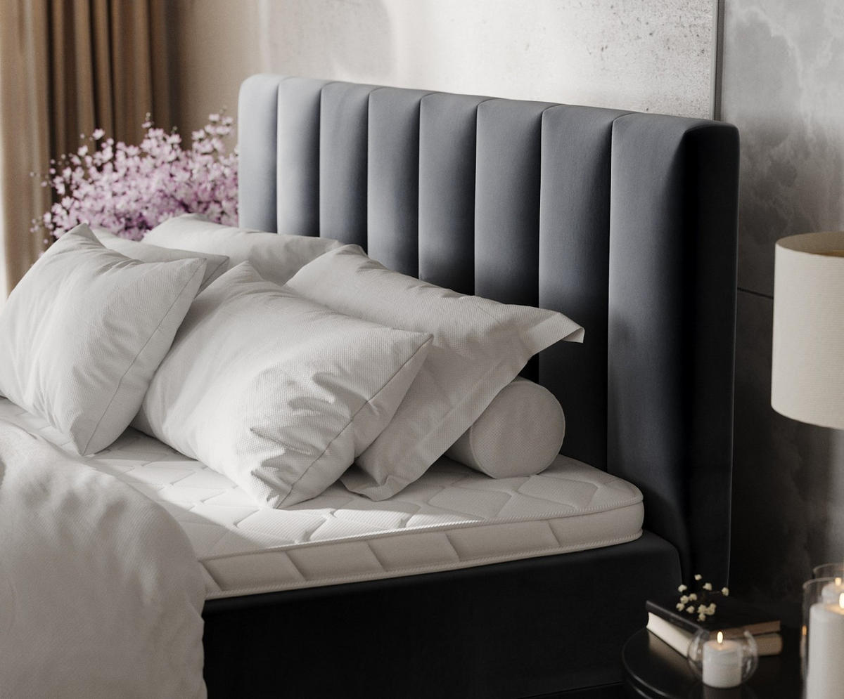 BOXBETT Lusso 180/200 cm Dunkelgrau im Kronos Stoff - Dunkelgrau/Schwarz, Holz/Holzwerkstoff (180/200cm) - AltaBeds