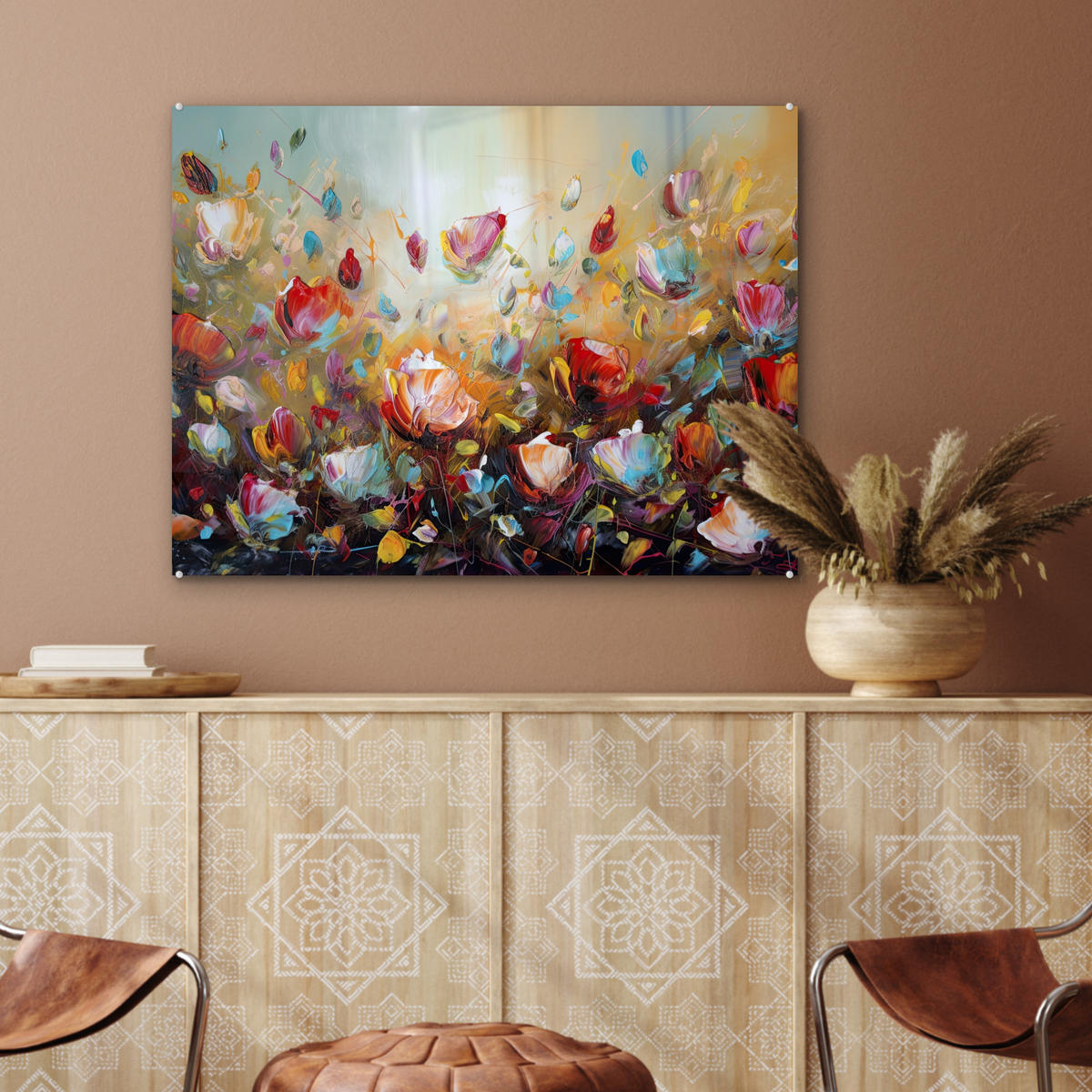 OBRAZ NA AKRYLOVOM SKLE Kvety - Umenie - Príroda - Olejomaľba 80x60 cm - viacfarebná, sklo (80/60cm) - MuchoWow