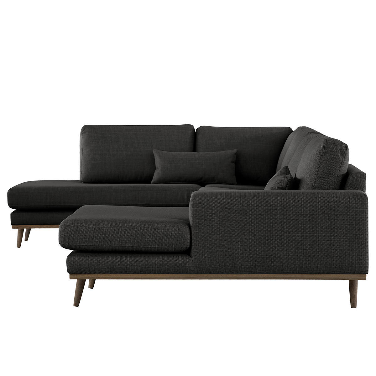 WOHNLANDSCHAFT mit Longchair - Eichefarben/Schwarz, Eichenholz/Textil (371/81/219cm) - home24