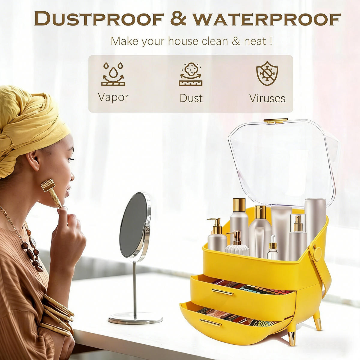 KOSMETIK ORGANIZER Thalya 29/19/38 cm - Gelb, Kunststoff (19/38/29cm) - ZMH