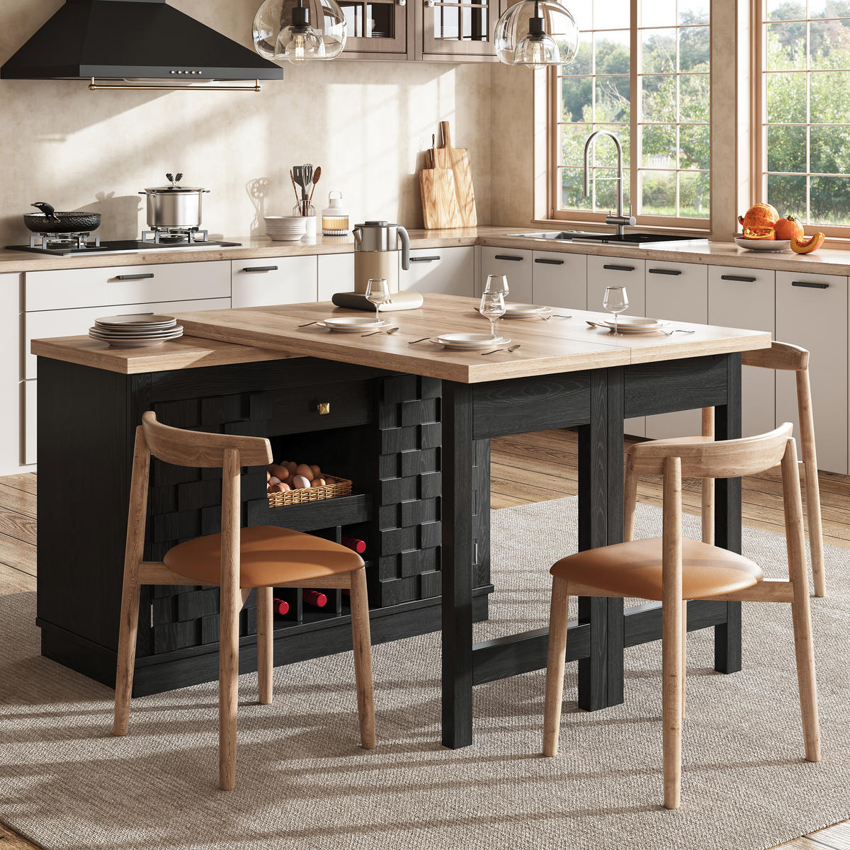 KÜCHENINSEL DE-38580 ausziehbar 120-197 cm 360° drehbar Schwarz - Schwarz, Holzwerkstoff (120/74.2/40cm) - ComfortXL