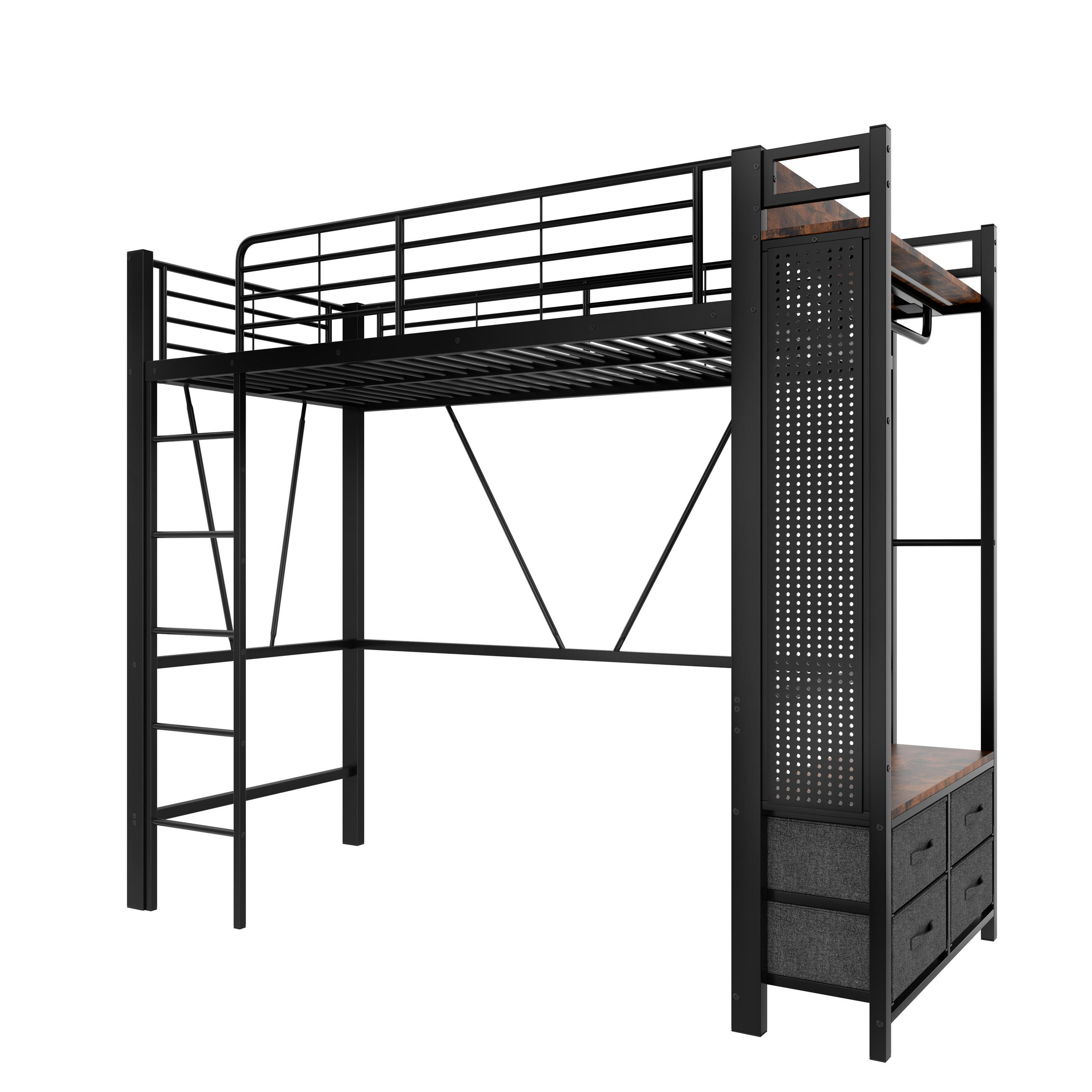 HOCHBETT mit LED und USB Schwarz 90x200 cm Metall - Schwarz, Metall (90/200cm) - SONNENH
