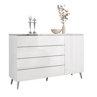 KOMMODE AURORA SILVER 4S1D mit Schubladen – mit schrägen verchromten Beinen - Weiß Hochglanz/Silberfarben, Holzwerkstoff/Metall (140/90/40cm) - Lookway