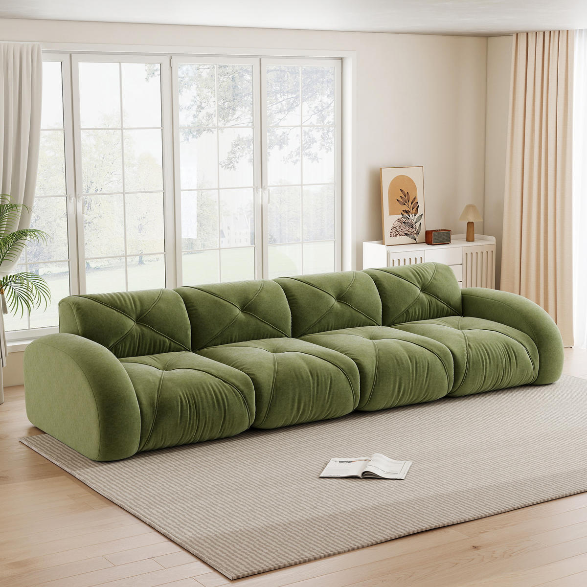 4-SITZER SOFA Chenille Grün - Grün, Textil (358/76/95cm) - WISHDOR