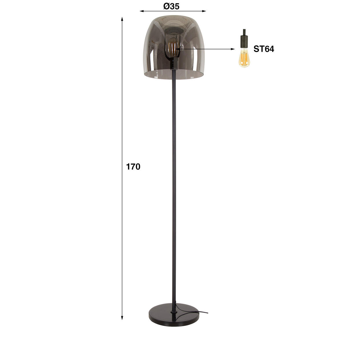 STEHLEUCHTE Drift Grau 35/35/170 cm - Grau, Glas (35/35/170cm) - Hoyz Collection