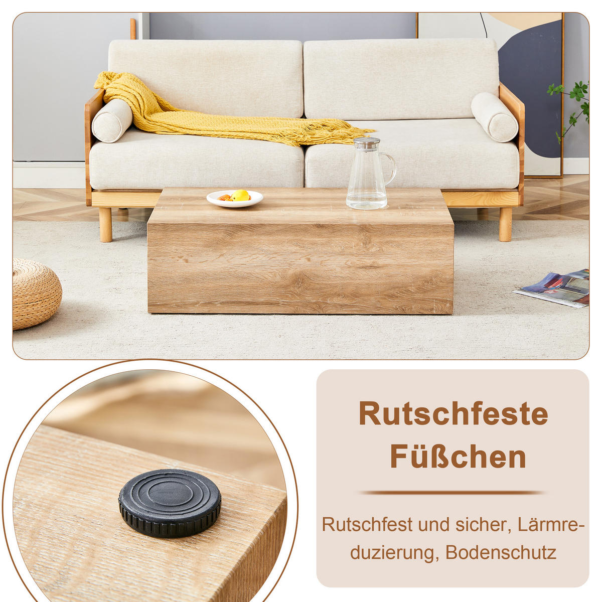 COUCHTISCH DE-010 Modern Oak‑coloured Holzmaserung - Eichefarben, Holzwerkstoff (50/90/30cm) - ComfortXL