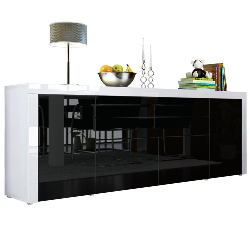 Vladon Sideboard Schwarz Hochglanz 200x72x35 cm