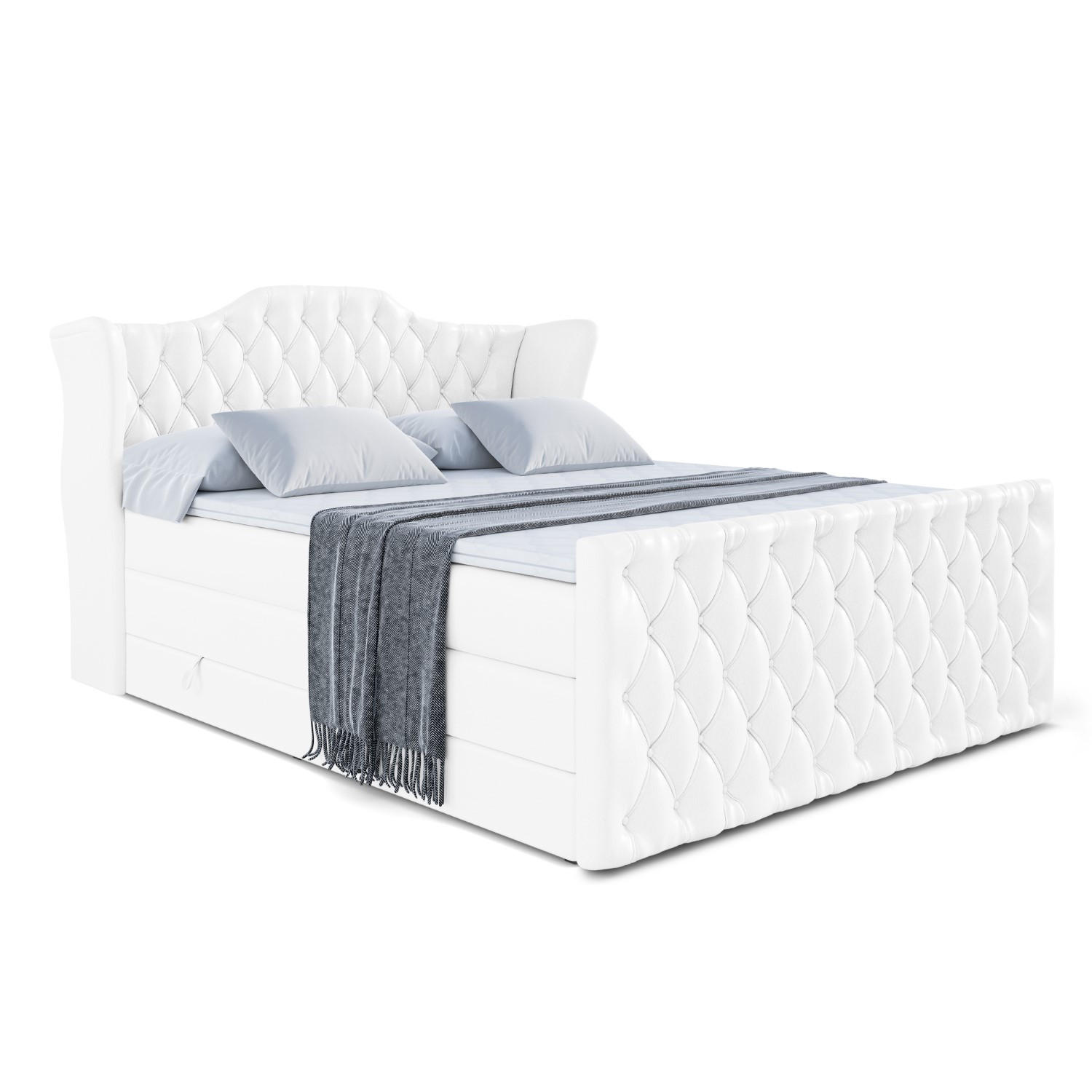 BOXSPRINGBETT VILA-Z KING - 160x200 - H3/H4 - Weiß Hochglanz - Weiß Hochglanz, Holzwerkstoff (160/200cm) - ALTDECOR