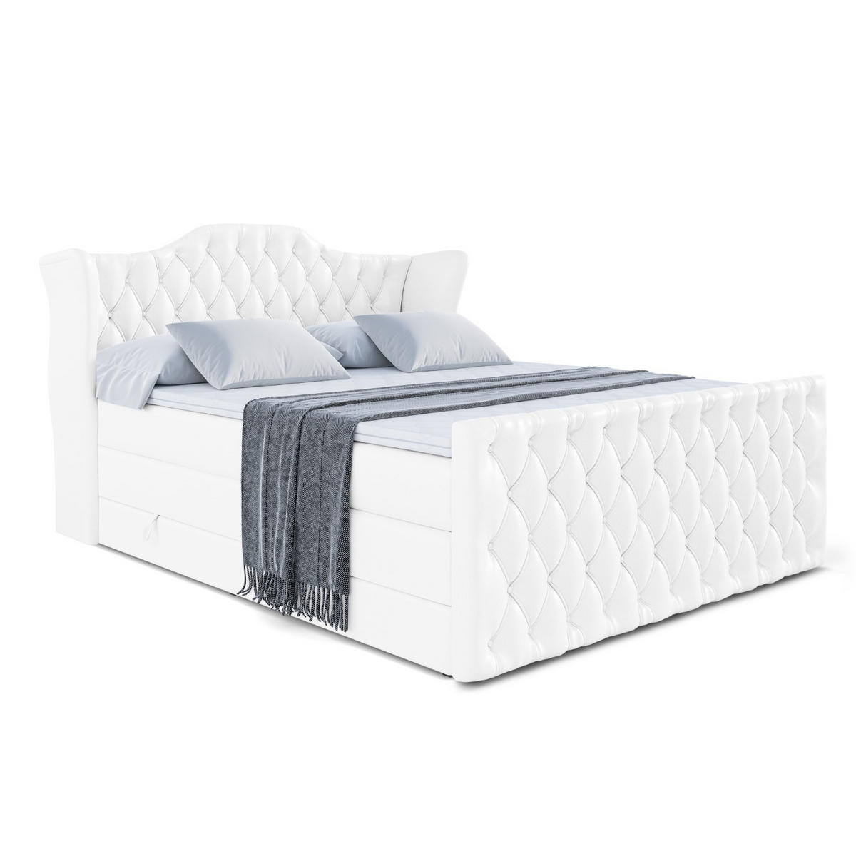 BOXSPRINGBETT VILA-Z KING - 120x200 - H3/H4 - Weiß Hochglanz - Weiß Hochglanz, Holzwerkstoff (120/200cm) - ALTDECOR