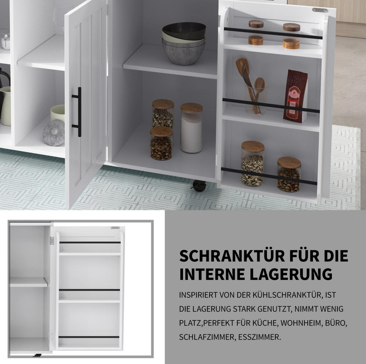 KÜCHENINSEL 129/46(71)/91,5 cm in Weiß mit Klappplatte und Rollen - Weiß, Holzwerkstoff (120/91.5/46cm) - Flora Grace